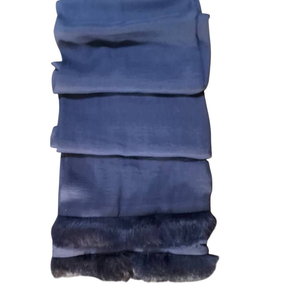 Nordstrom Vintage Italian Silk Scarf with Rabbit Fur Trim โ Navy Blue